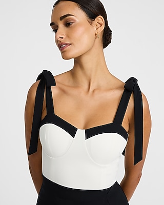 Color Block Tie Strap Sweetheart Draped Midi Sheath Dress