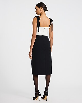 Color Block Tie Strap Sweetheart Draped Midi Sheath Dress