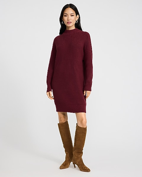 mini burgundy sweater dress Ribbed Knit - Women's Dresses A fitted waist carries into a flirty bodycon skirt that ends at a cute mini skirt Mock Neck Long Sleeve Mini