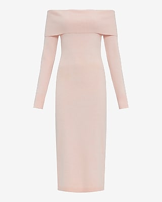 Fold Over Off The Shoulder Midi Sweater Dress
