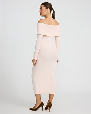 Fold Over Off The Shoulder Midi Sweater Dress
