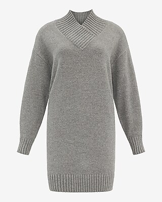 Cross Over V-Neck Mini Sweater Dress