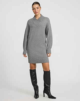 Cross Over V-Neck Mini Sweater Dress