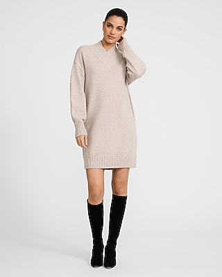 Cross Over V-Neck Mini Sweater Dress