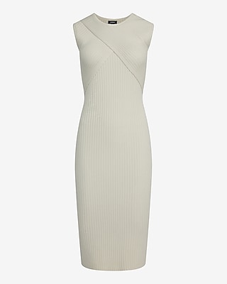 Ribbed Crew Neck Crossover Sleeveless Midi Sweater Dress