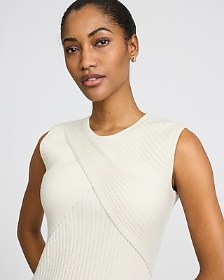 Ribbed Crew Neck Crossover Sleeveless Midi Sweater Dress