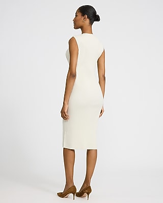 Ribbed Crew Neck Crossover Sleeveless Midi Sweater Dress