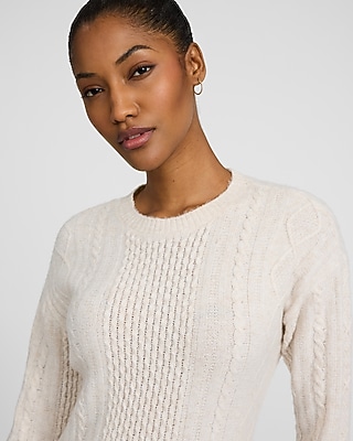 Cable Knit Crew Neck Long Sleeve Maxi Sweater Dress