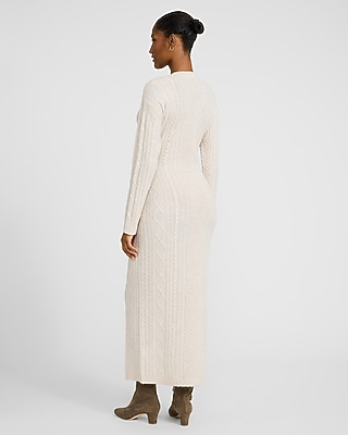 Cable Knit Crew Neck Long Sleeve Maxi Sweater Dress