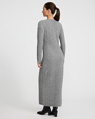 Cable Knit Crew Neck Long Sleeve Maxi Sweater Dress