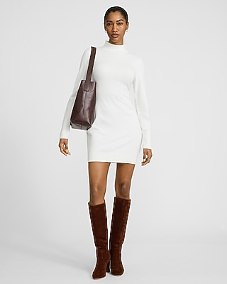Airy Soft Mock Neck Long Sleeve Mini Sweater Dress