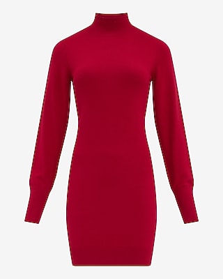 Airy Soft Mock Neck Long Sleeve Mini Sweater Dress
