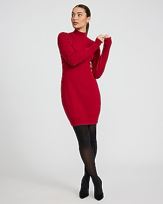 Airy Soft Mock Neck Long Sleeve Mini Sweater Dress