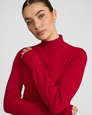 Airy Soft Mock Neck Long Sleeve Mini Sweater Dress