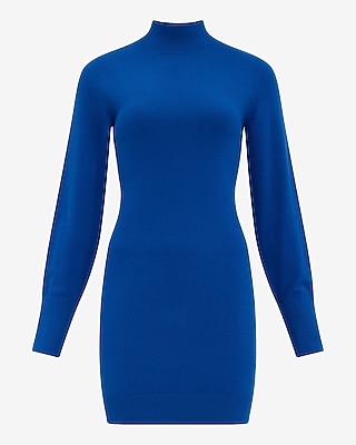 Airy Soft Mock Neck Long Sleeve Mini Sweater Dress