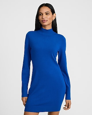 Airy Soft Mock Neck Long Sleeve Mini Sweater Dress