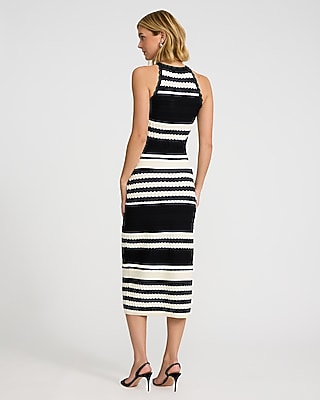 Textured Striped Halter Sleeveless Midi Sweater Dress