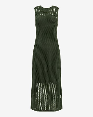 Open Stitch Crochet Crew Neck Midi Sheath Dress