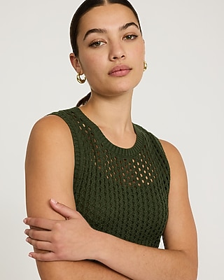 Open Stitch Crochet Crew Neck Midi Sheath Dress