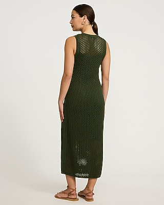 Open Stitch Crochet Crew Neck Midi Sheath Dress