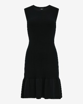 Textured Crew Neck Sleeveless Mini Sweater Dress