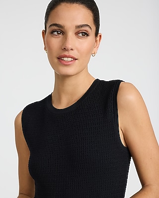 Textured Crew Neck Sleeveless Mini Sweater Dress