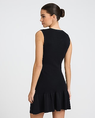 Textured Crew Neck Sleeveless Mini Sweater Dress