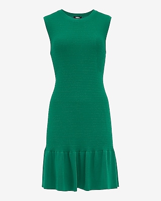 Textured Crew Neck Sleeveless Mini Sweater Dress