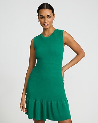 Textured Crew Neck Sleeveless Mini Sweater Dress