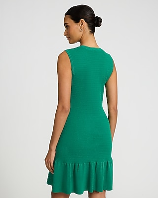 Textured Crew Neck Sleeveless Mini Sweater Dress