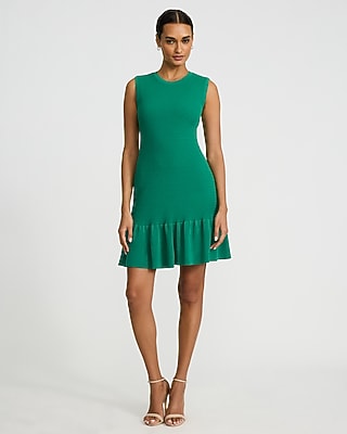 Textured Crew Neck Sleeveless Mini Sweater Dress