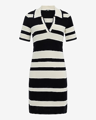 Striped Johnny Collar Short Sleeve Polo Mini Dress