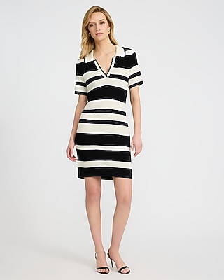 Striped Johnny Collar Short Sleeve Polo Mini Dress