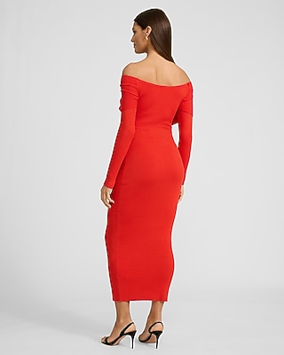Off The Shoulder Crossover Front Midi Sweater Dress