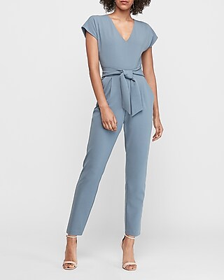 express v neck tie waist jumpsuit