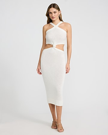 white dress from express The 3 Cutest Summer Dresses Satin V-neck Sleeveless Tie Shoulder