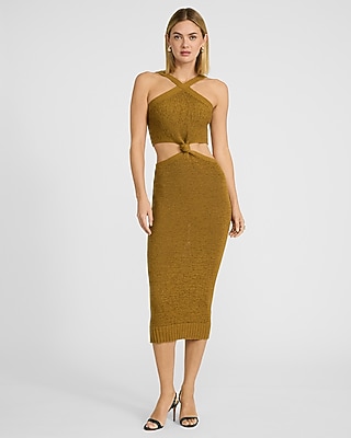 Halter Cutout Knot Front Midi Sweater Dress in Ivory - image 5