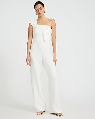 One Shoulder Bow Wide Leg Jumpsuit in White - image 4