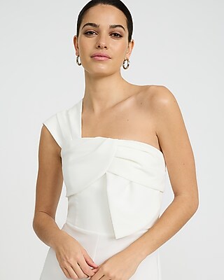 One Shoulder Bow Wide Leg Jumpsuit in White - image 5