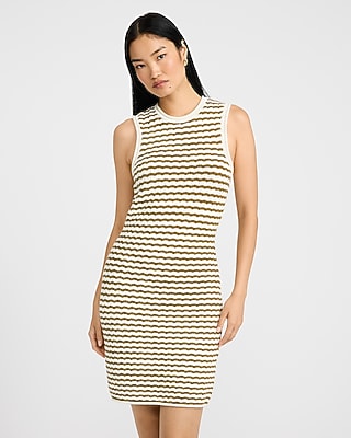 square neck open back scalloped mini sweater dress Cotton Striped Crew Neck Scalloped Mini Sweater Dress