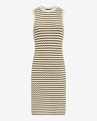 Cotton Striped Crew Neck Sleeveless Mini Sweater Dress