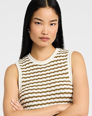 Cotton Striped Crew Neck Sleeveless Mini Sweater Dress