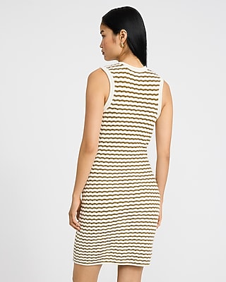 Cotton Striped Crew Neck Sleeveless Mini Sweater Dress
