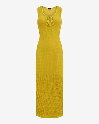Pointelle Scoop Neck Tie Front Keyhole Maxi Sweater Dress