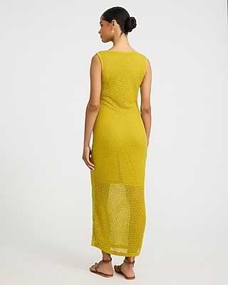 Pointelle Scoop Neck Tie Front Keyhole Maxi Sweater Dress
