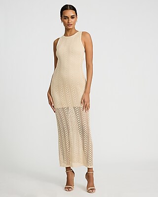 Open Stitch Crochet Crew Neck Maxi Sheath Dress