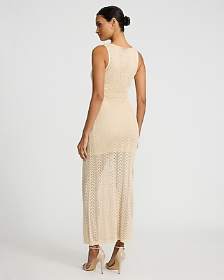 Open Stitch Crochet Crew Neck Maxi Sheath Dress