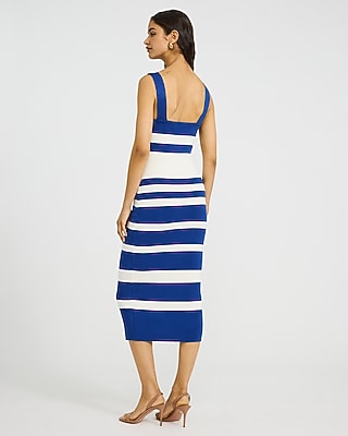 Striped Square Neck Midi Sheath Sweater Dress