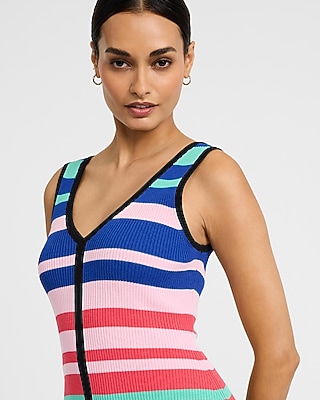 Color Block Striped V-Neck Midi Sweater Dress