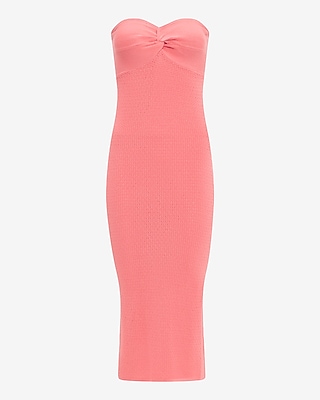 Pointelle Strapless Twist Front Midi Sweater Dress